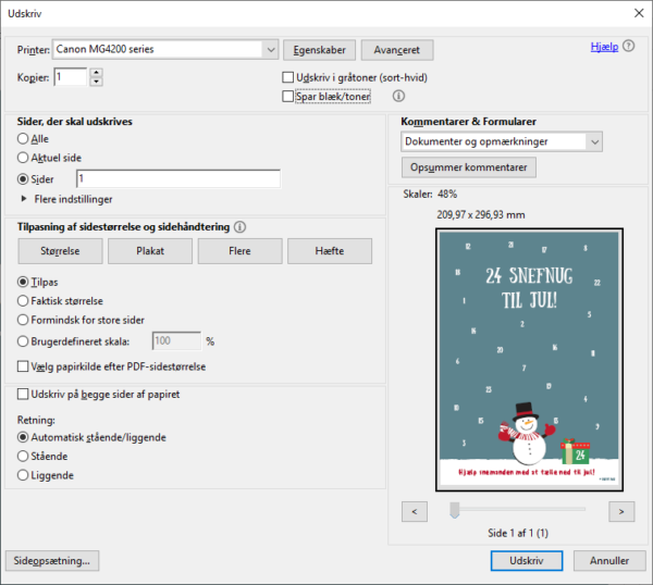 Print gratis julekalender for de mindste